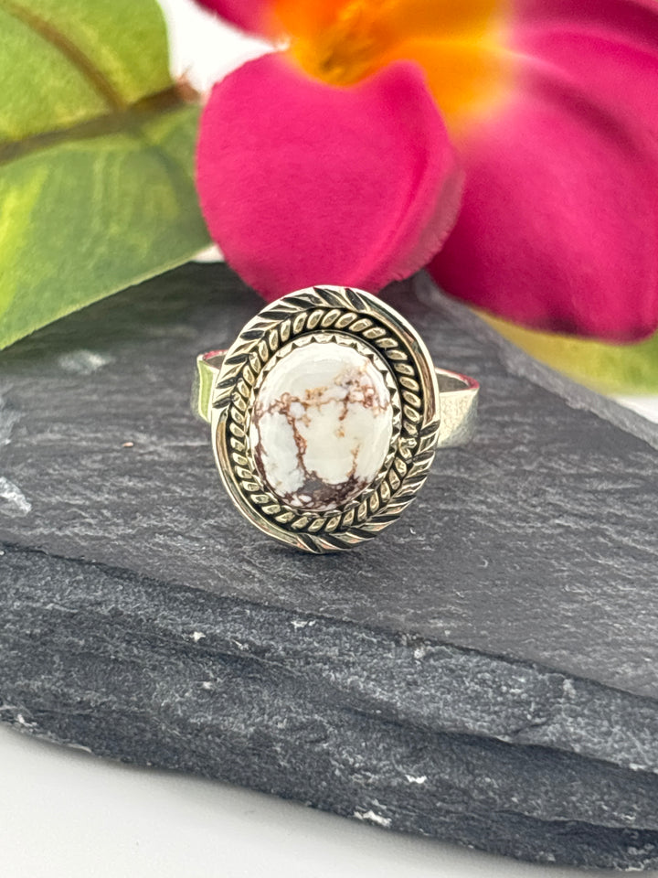 Round Wild Horse Jasper and 925 Sterling Silver Ring Size 8