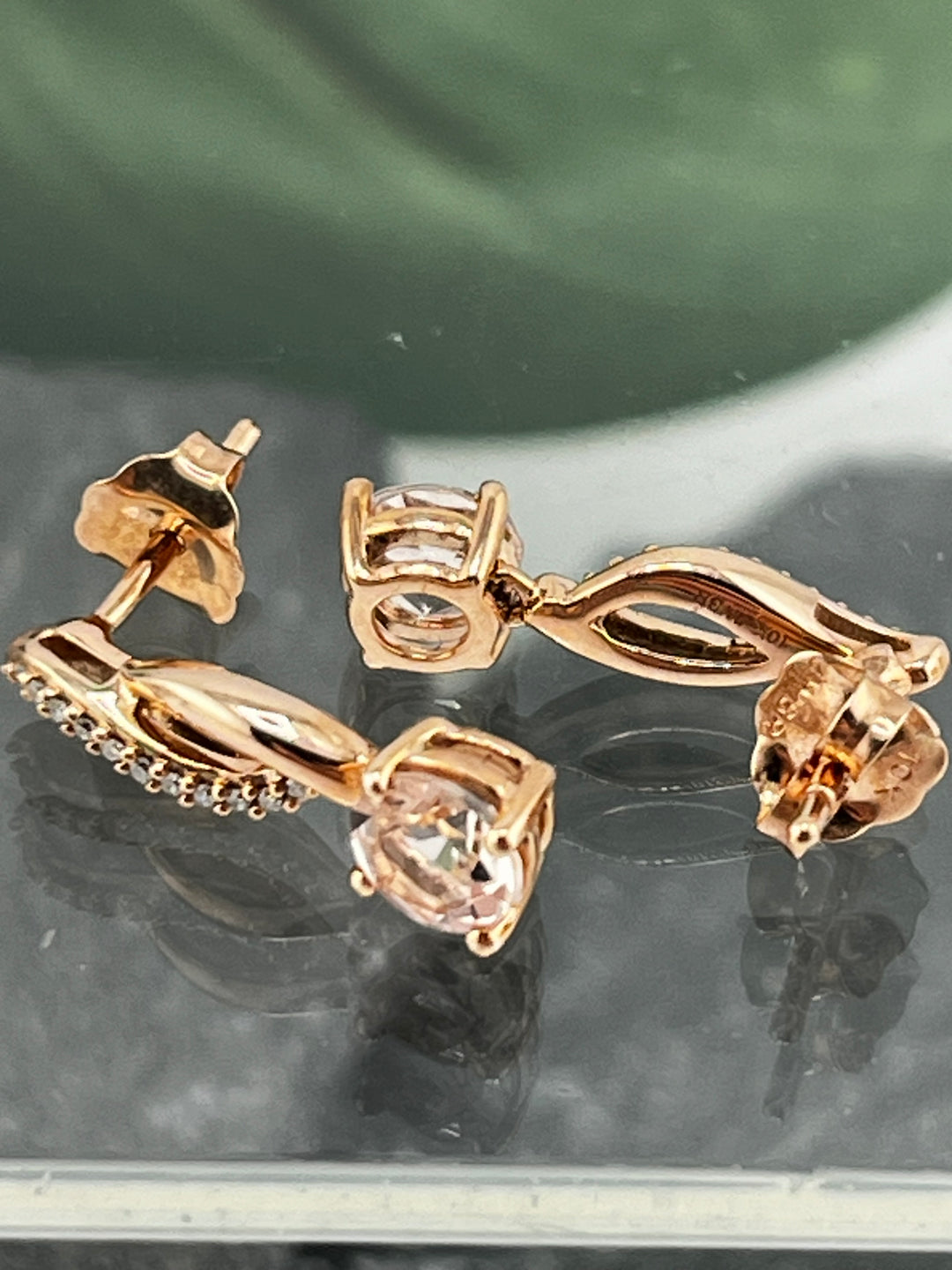 10K Rose Gold Morganite and Diamond Earrings