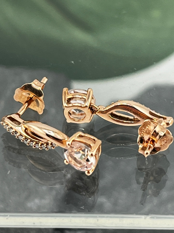 10K Rose Gold Morganite and Diamond Earrings