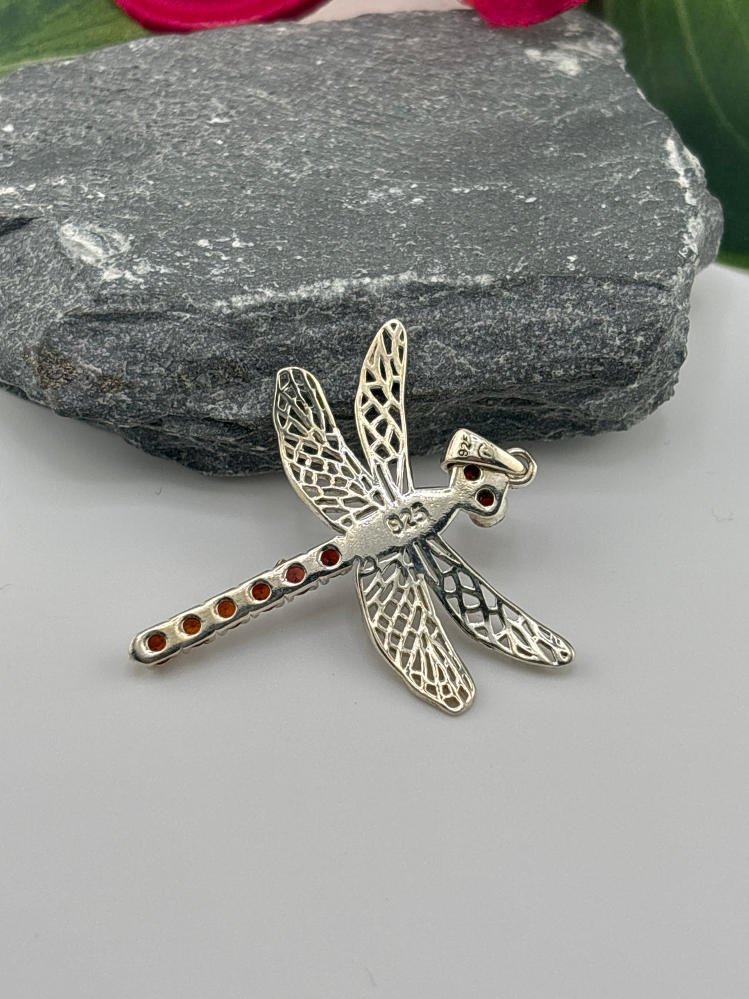Garnet Dragonfly Pendant