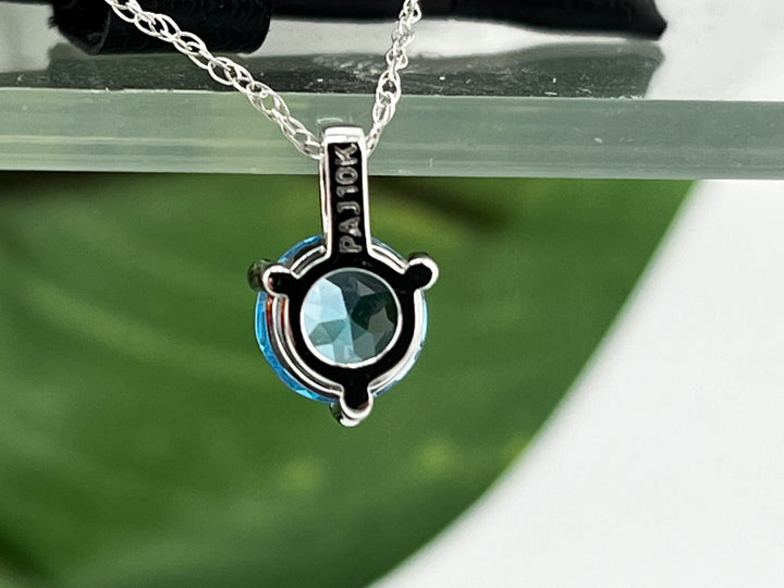 10K White Gold Blue Topaz and Diamond Necklace