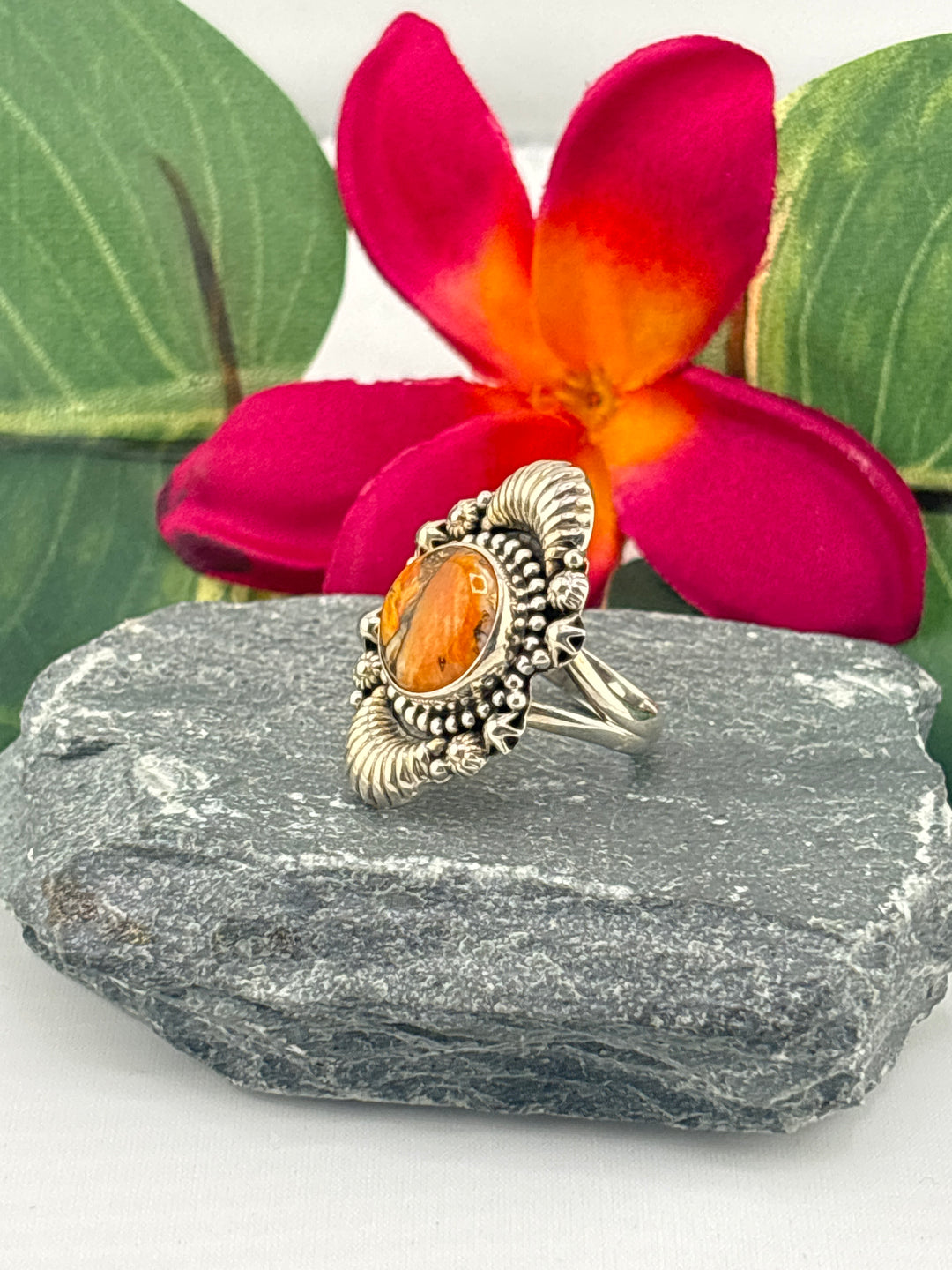 Spiny Oyster Copper Turquoise Ring Size 7