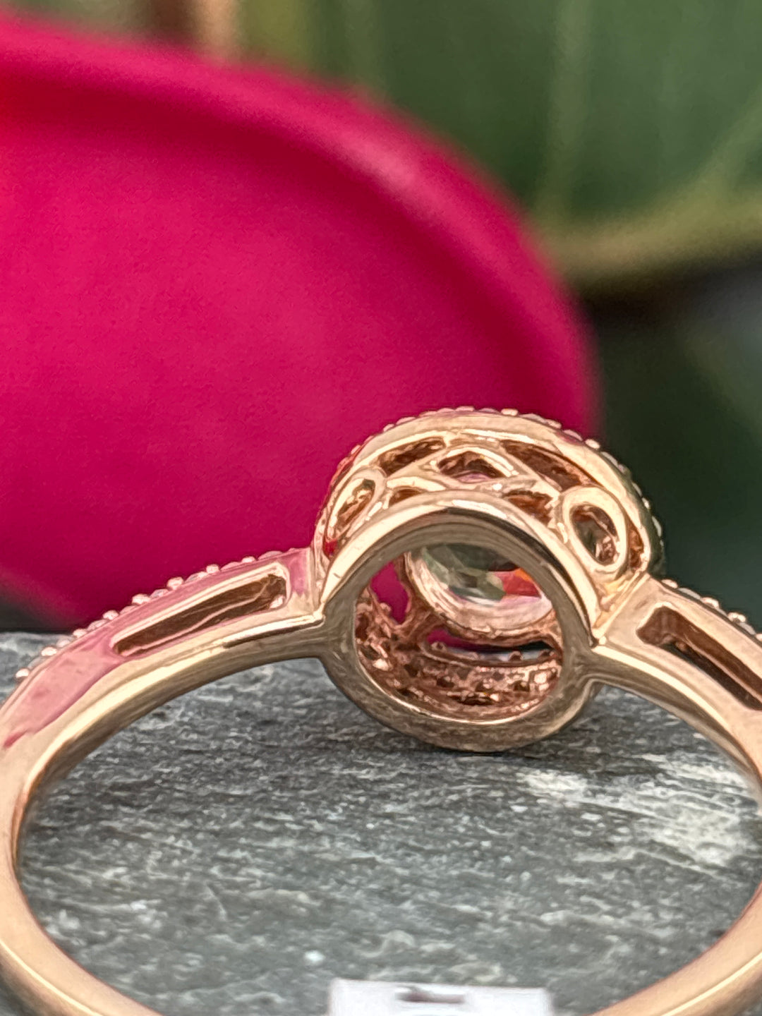 10k Rose Gold, Natural Diamond and Morganite Ring Size 6.75