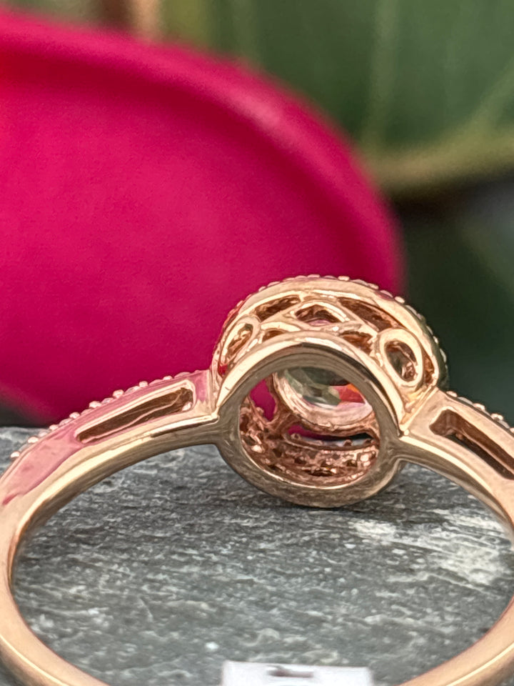 10k Rose Gold, Natural Diamond and Morganite Ring Size 6.75