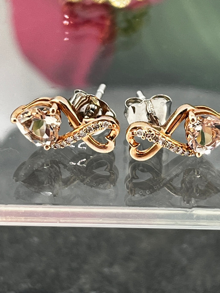 10K Rose Gold Morganite and Diamond Earrings