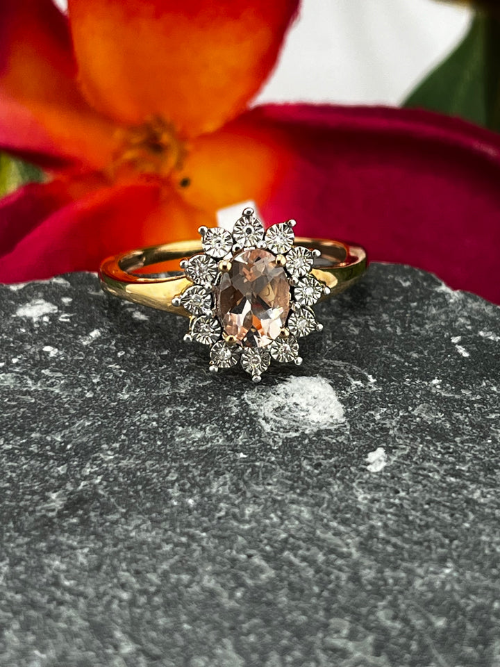 10K Gold Morganite and Diamond Ring