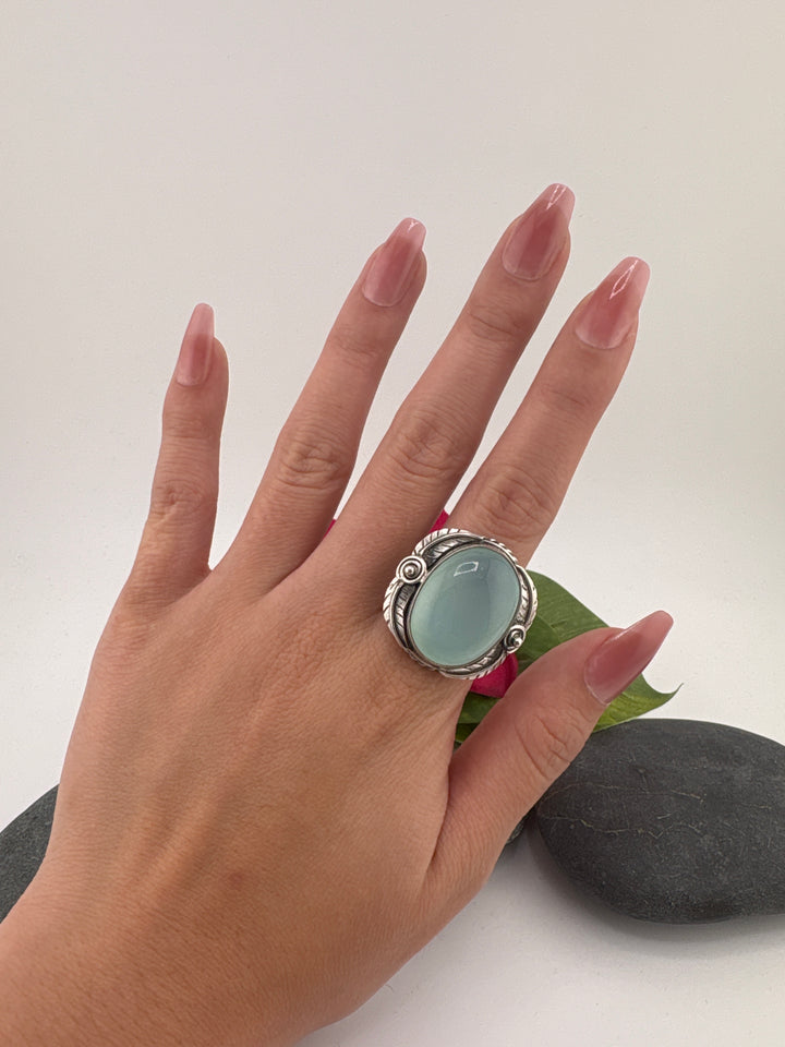 Aqua Chalcedony Bypass Ring