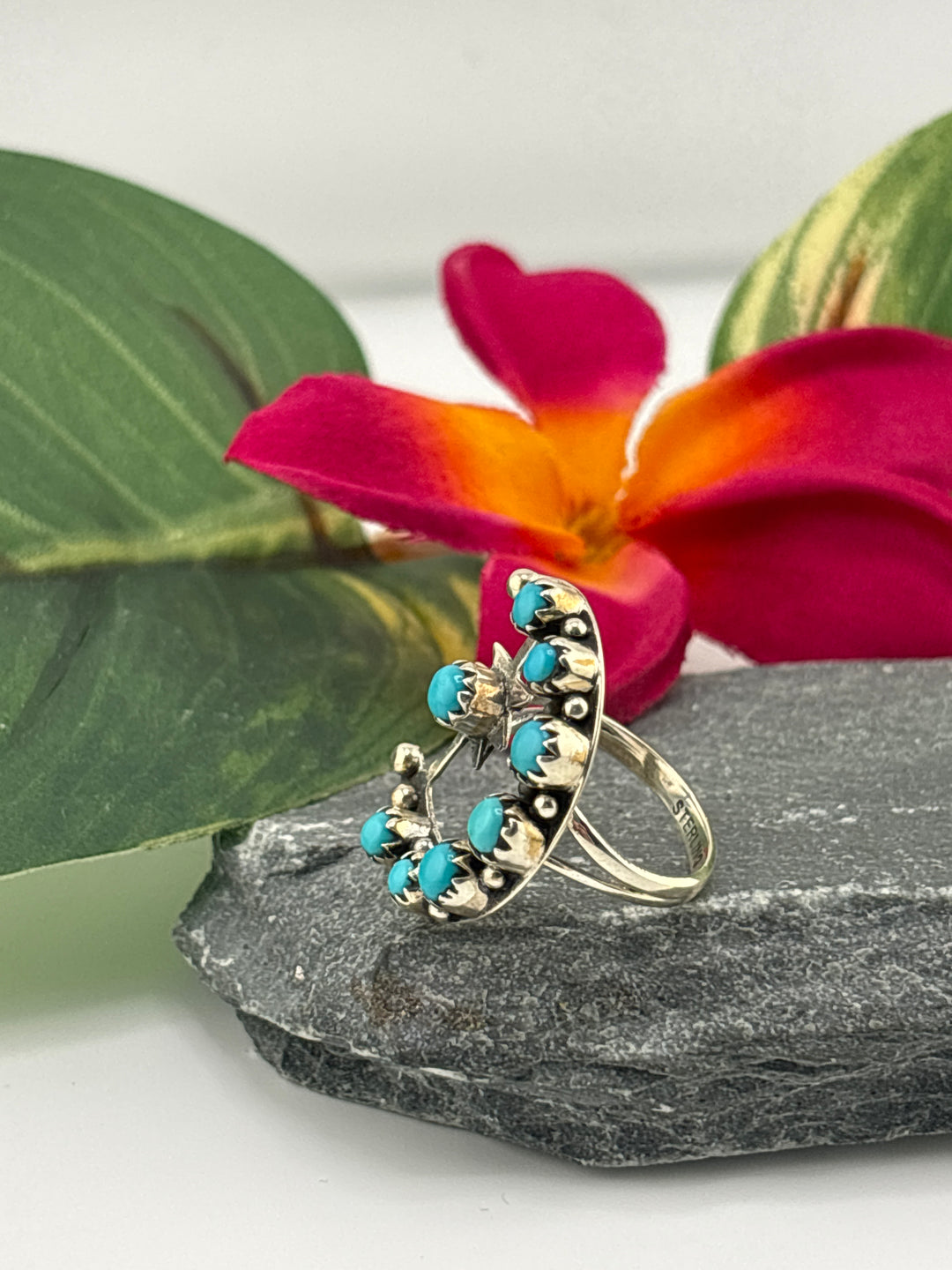 Star & Moon Turquoise Ring Size 6.25
