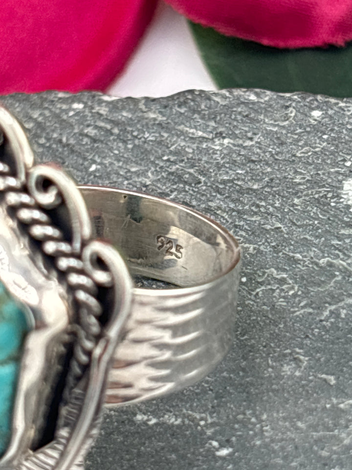 Raw American Turquoise Adjustable Band Ring Size 9