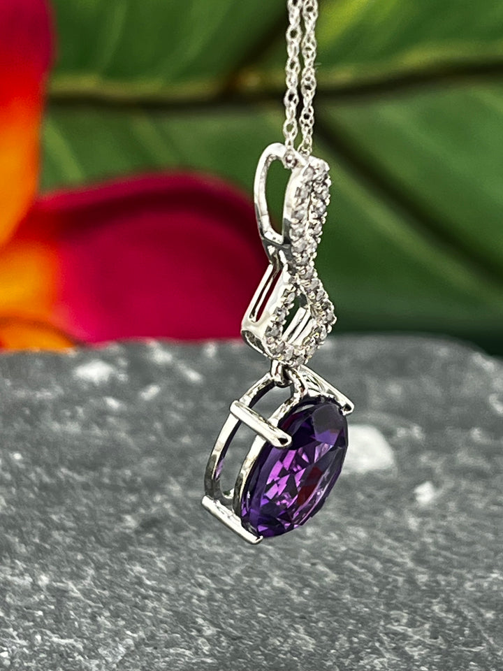 10K White Gold Amethyst and Diamond Necklace
