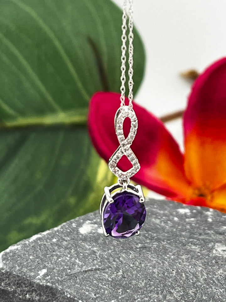 10K White Gold Amethyst and Diamond Necklace