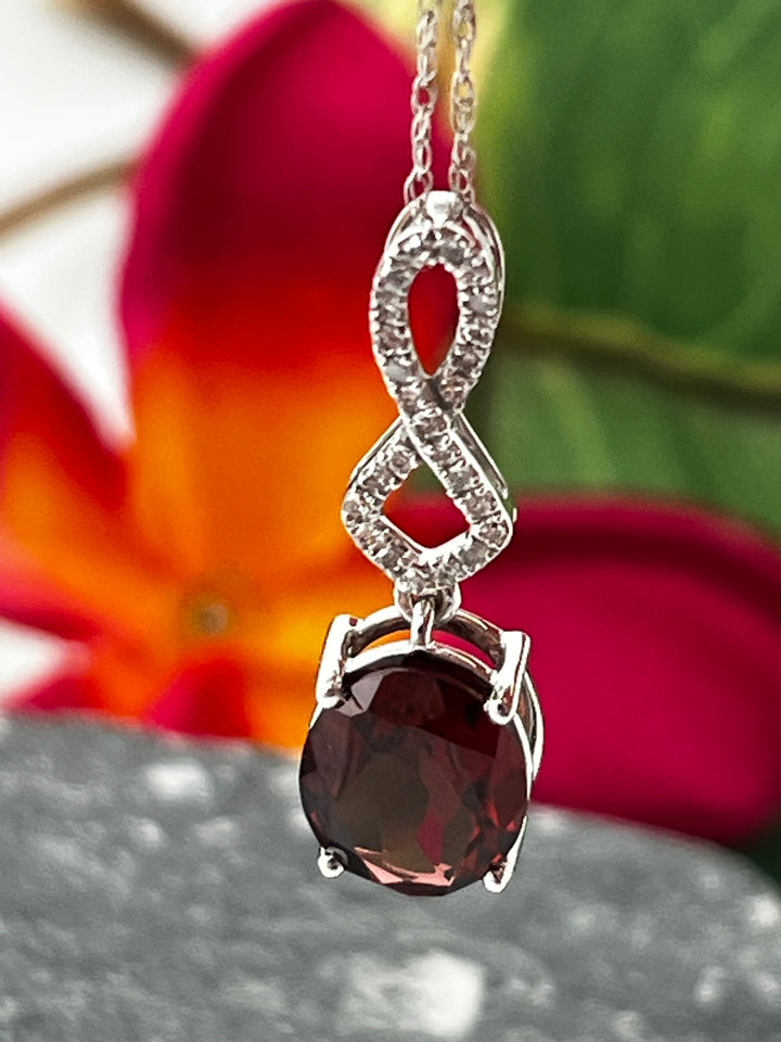 10K White Gold Garnet and Diamond Necklace