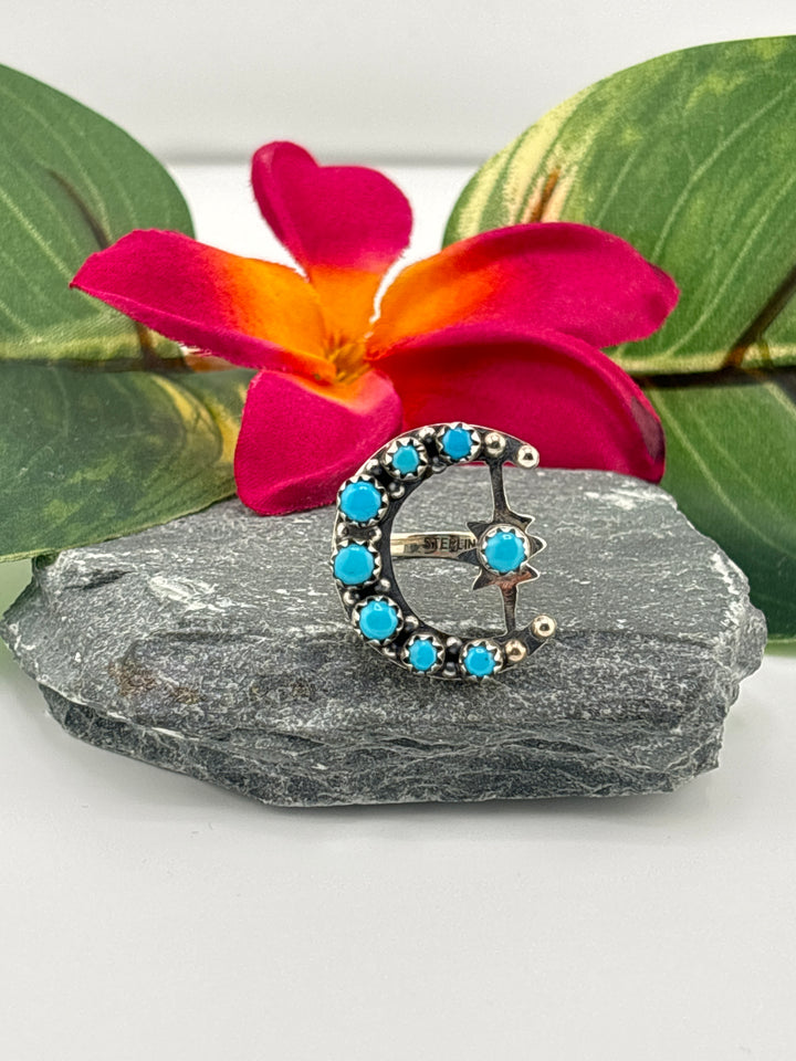 Star & Moon Turquoise Ring Size 7