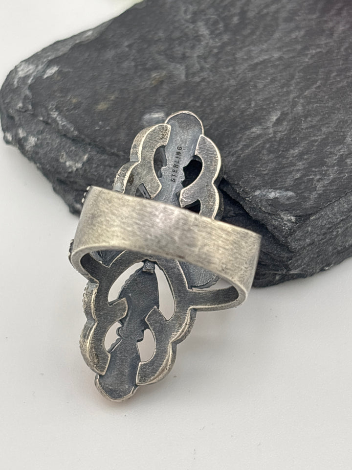 Orange Spiny Oyster Cross and 925 Sterling Silver Ring Size 10