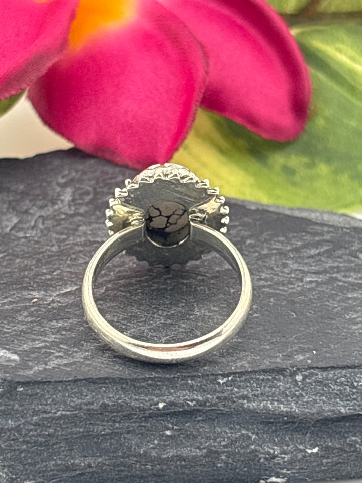 Round Wild Horse Jasper and 925 Sterling Silver Ring Size 5.25