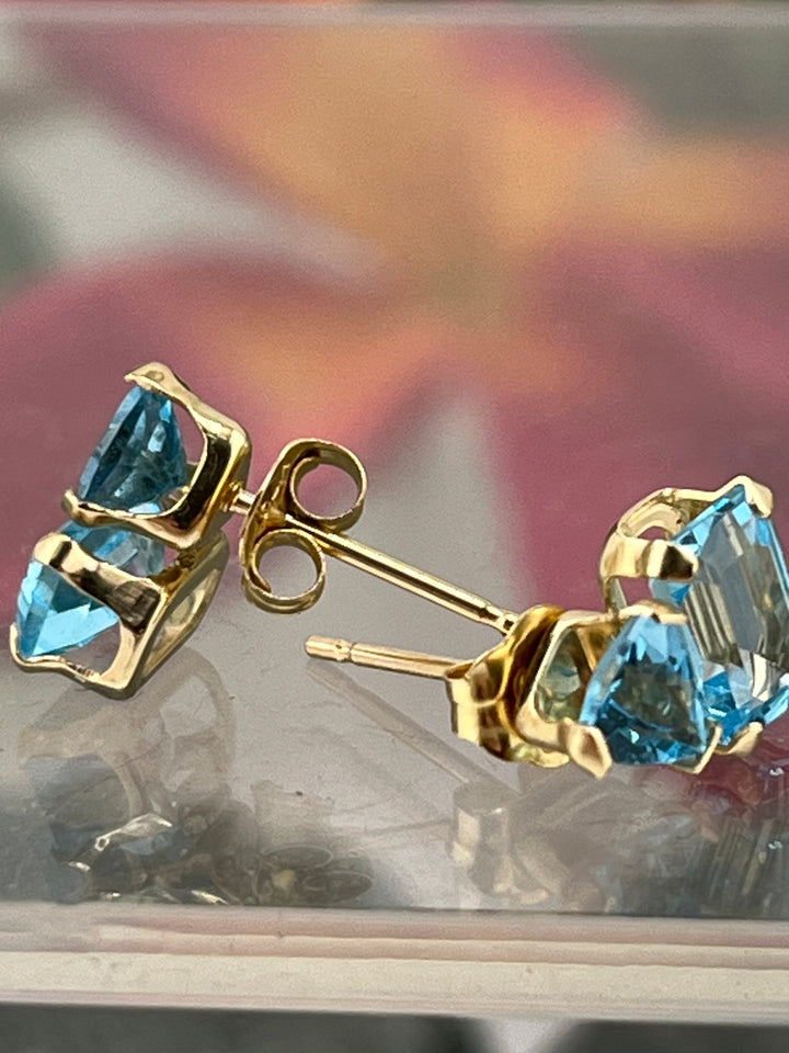 14K Gold Blue Topaz Earrings