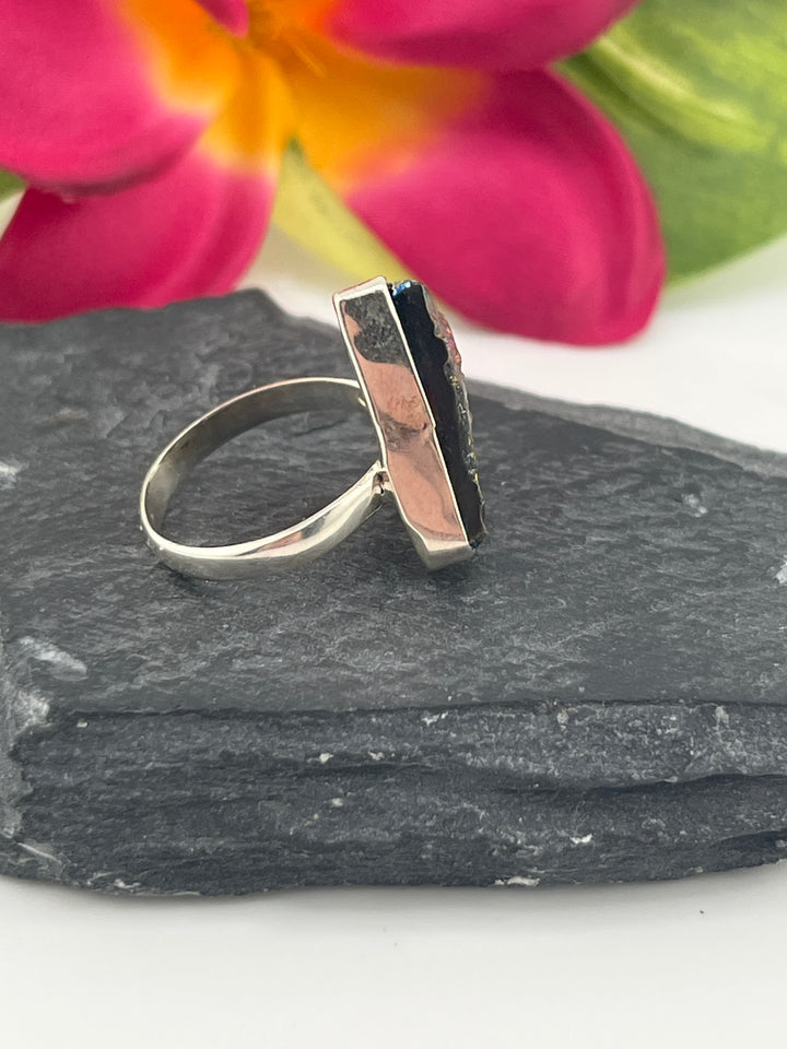 Titanium Druzy and 925 Sterling Silver Ring