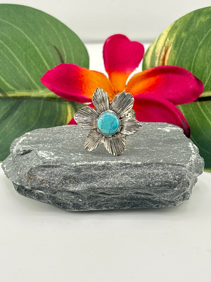 Hubei Turquoise Flower Ring Size 9 Adjustable