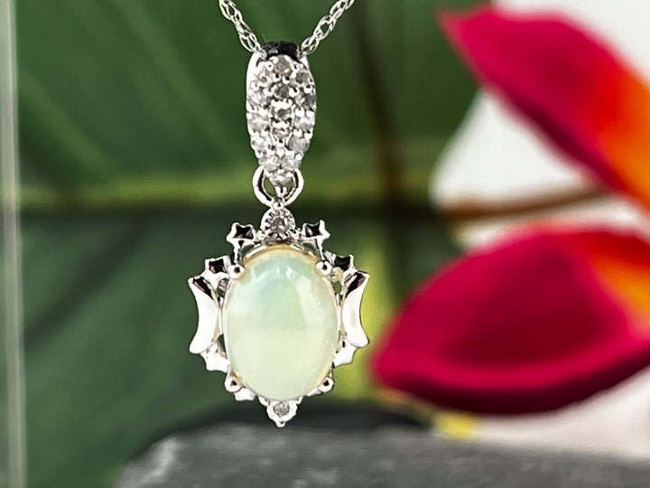 10K White Gold Ethiopian and Diamond Necklace