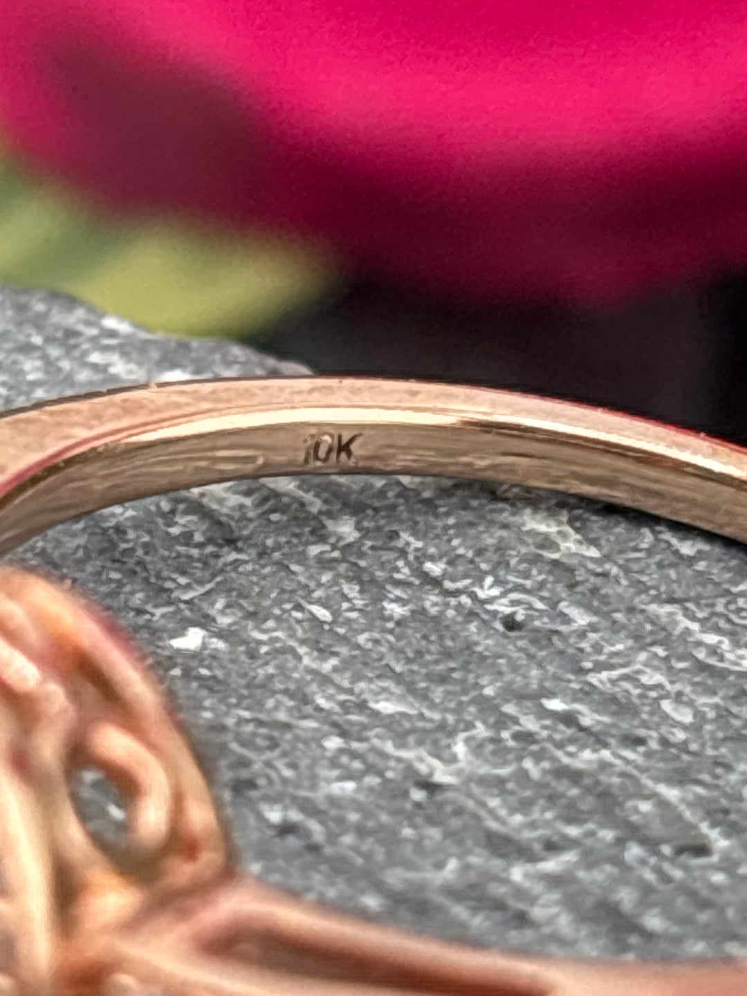 10k Rose Gold, Natural Diamond and Emerald Ring Size 7