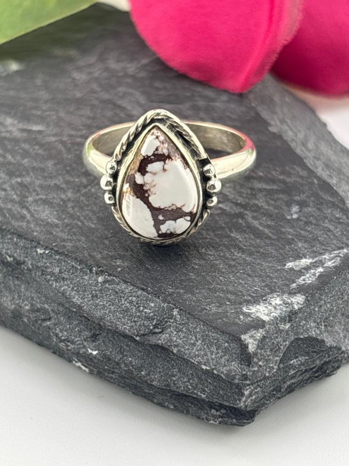 Teardrop Wild Horse Jasper and 925 Sterling Silver Ring Size 6.5