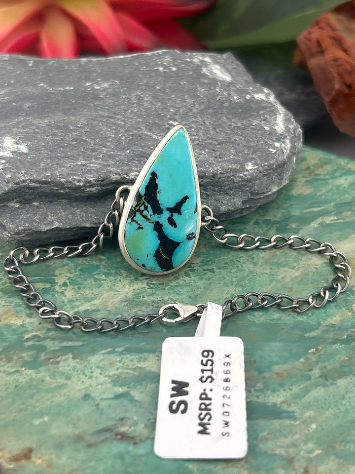 Southwest 925 Sterling Silver Dry Creek Turquoise Teardrop Bracelet