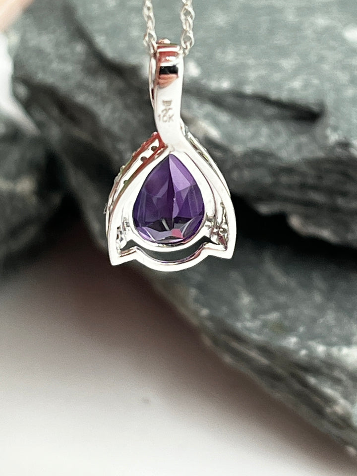 10K White Gold Amethyst and Diamond Necklace