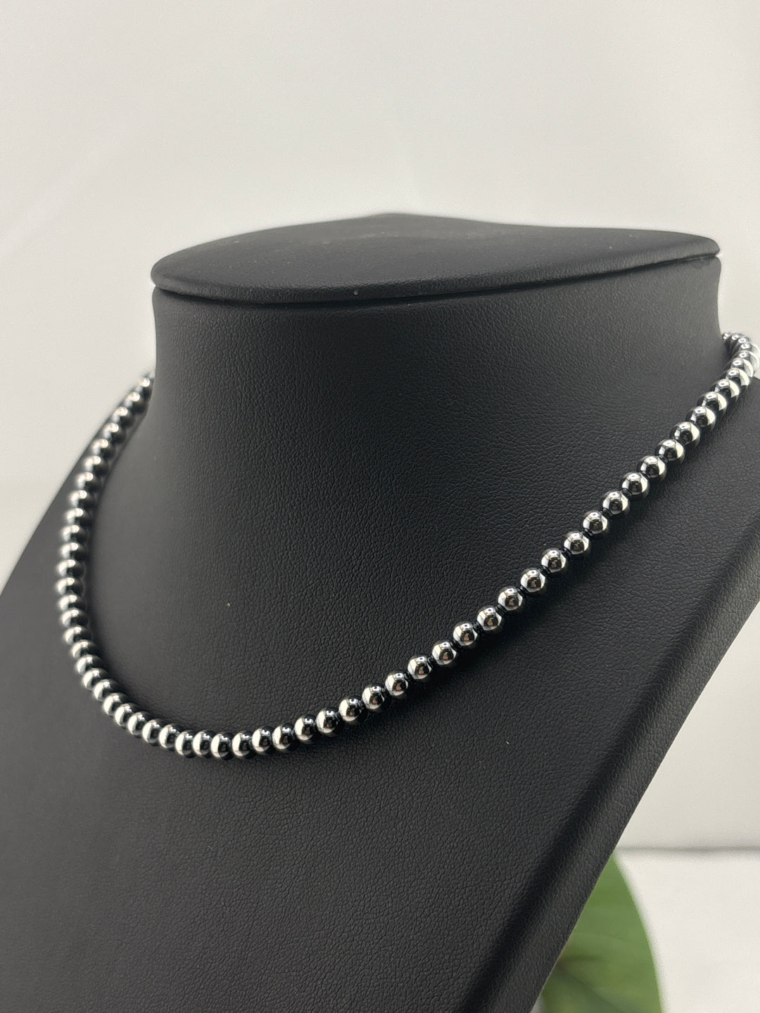 4mm 14"+2" Oxidized 925 Sterling Silver Bead Necklace