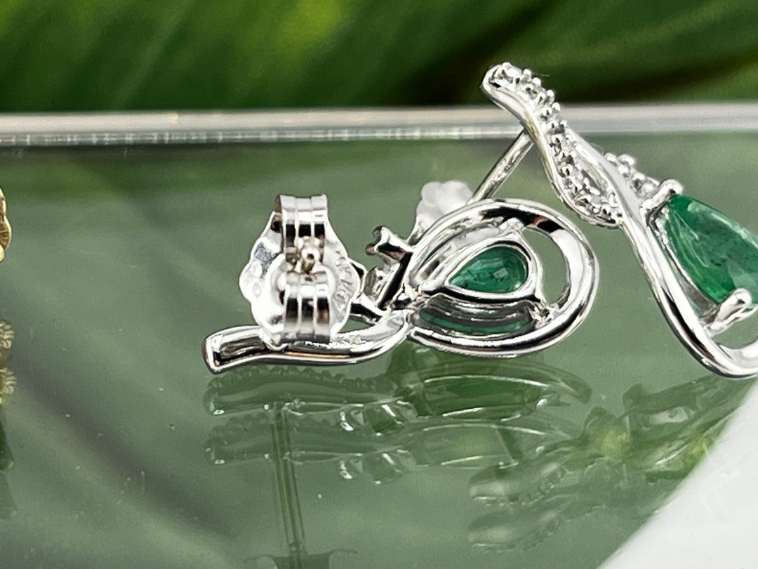10K White Gold Emerald and Diamond Earrings