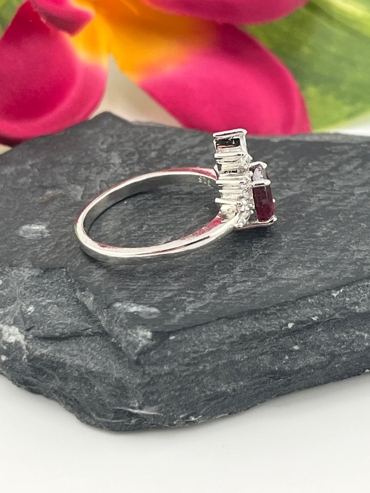 Ruby, CZ and 925 Sterling Silver Ring