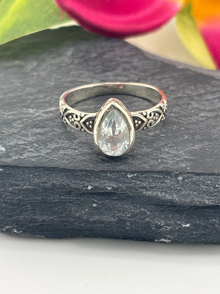 Aquamarine Teardrop and 925 Sterling Silver Ring Size 6