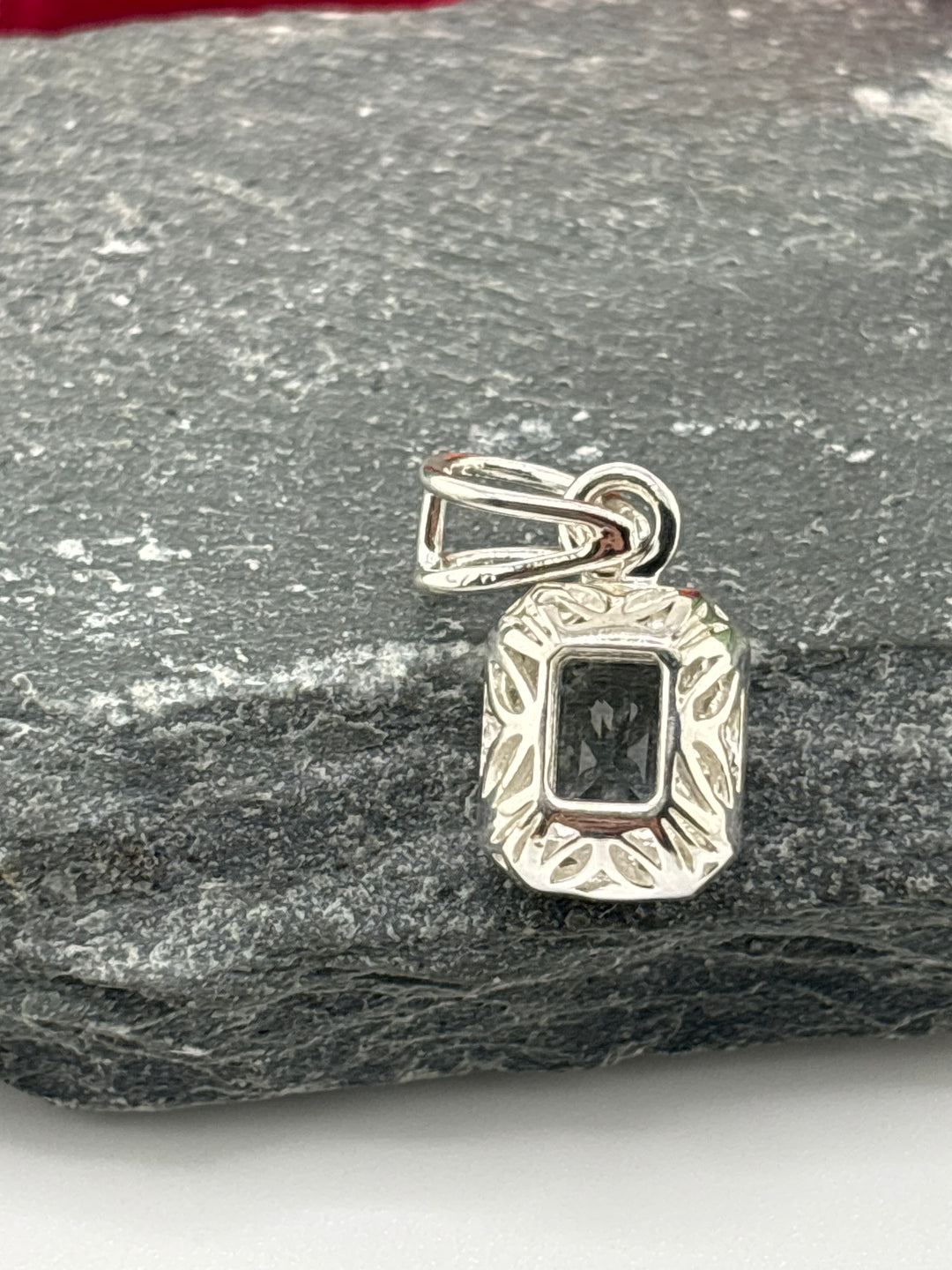 Emerald Cut Topaz Pendant w/CZ