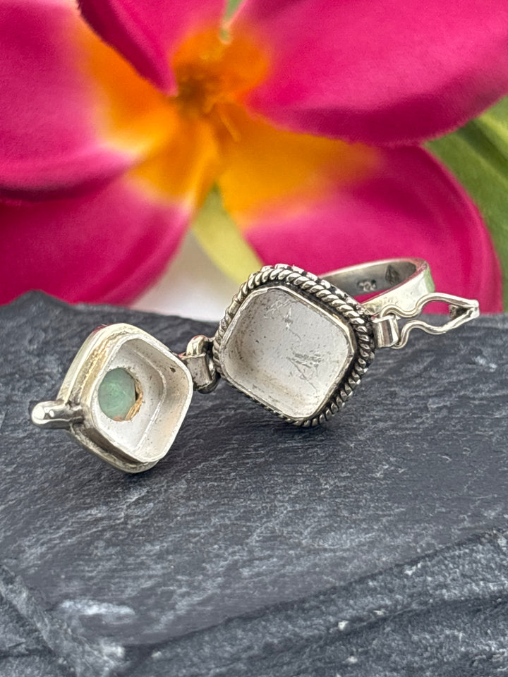 Ethiopian Opal and 925 Sterling Silver Locket Ring - Size 6