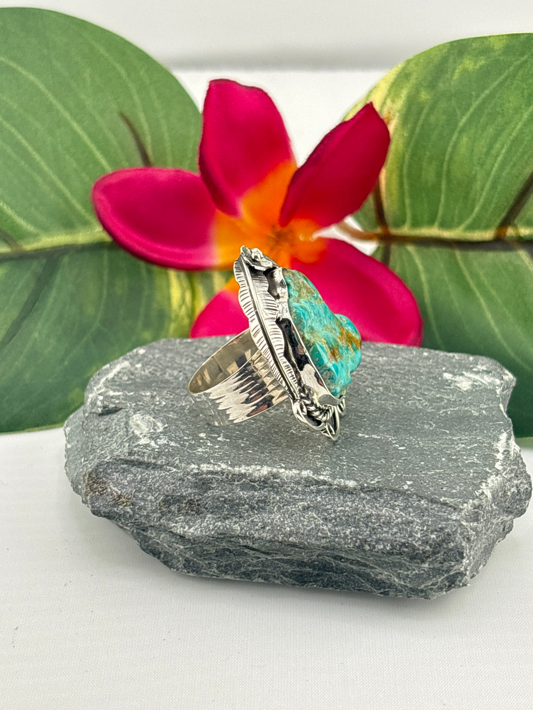 Raw American Turquoise Adjustable Band Ring Size 7
