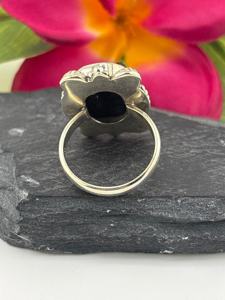 Raw Black Tourmaline and 925 Sterling Silver Ring Size 9
