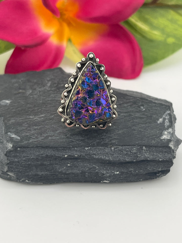 Titanium Druzy and 925 Sterling Silver Ring
