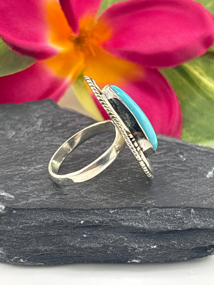 Turquoise Teardrop and 925 Sterling Silver Ring Size 7