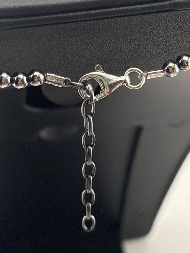 Graduated Bead & Saucer 4/6/7/8/10mm 20"+2" Oxidized 925 Sterling Silver Bead Necklace