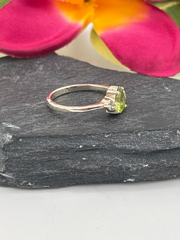 925 Sterling Silver, Peridot & CZ accented Ring Size 5
