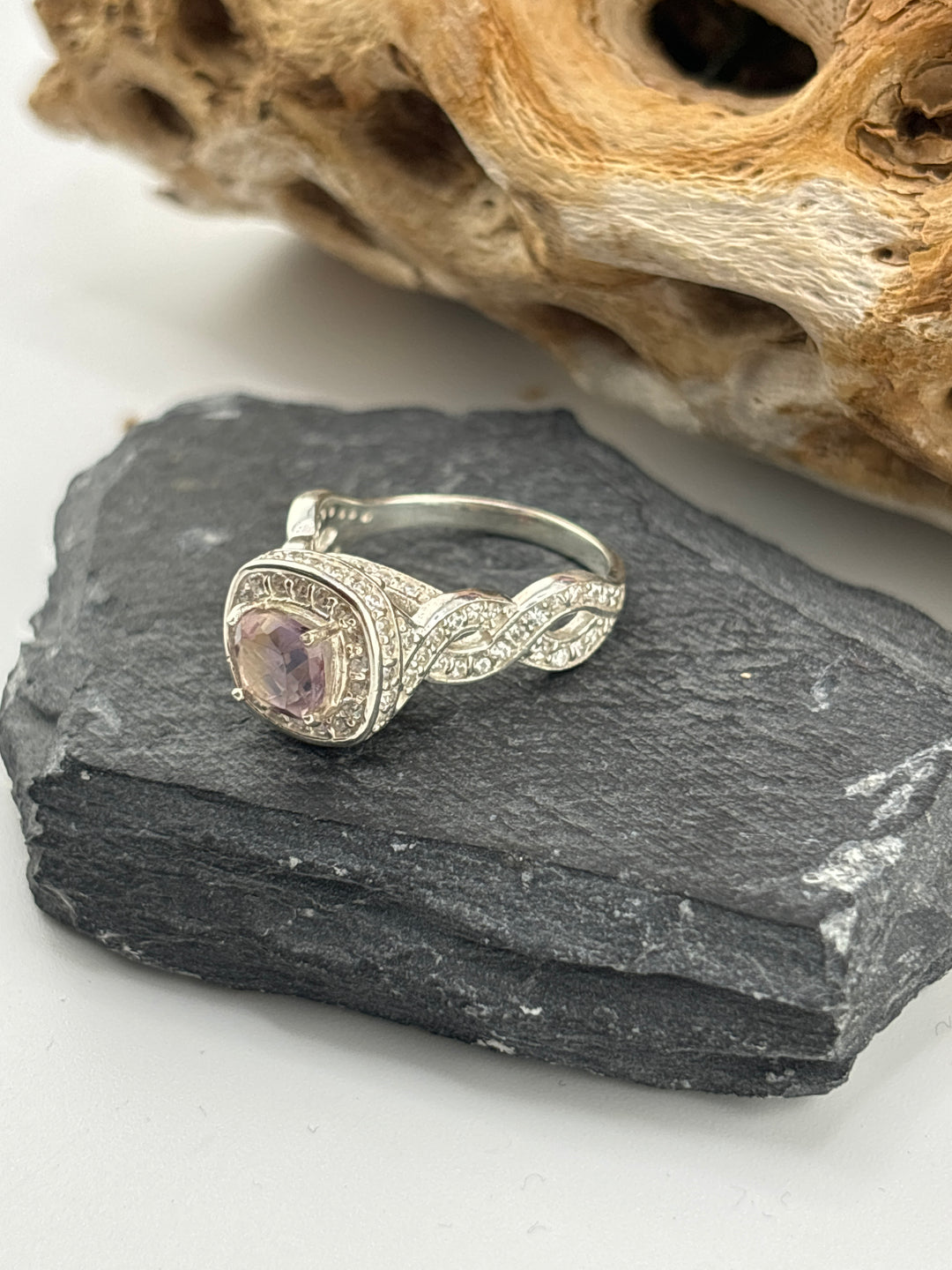 Amitrine and CZ Ring Size 9