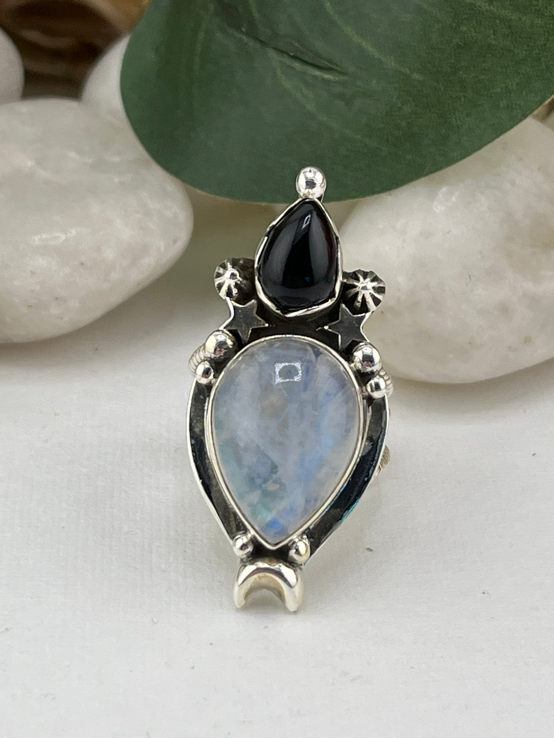 FB Moonstone and Black Onyx Ring