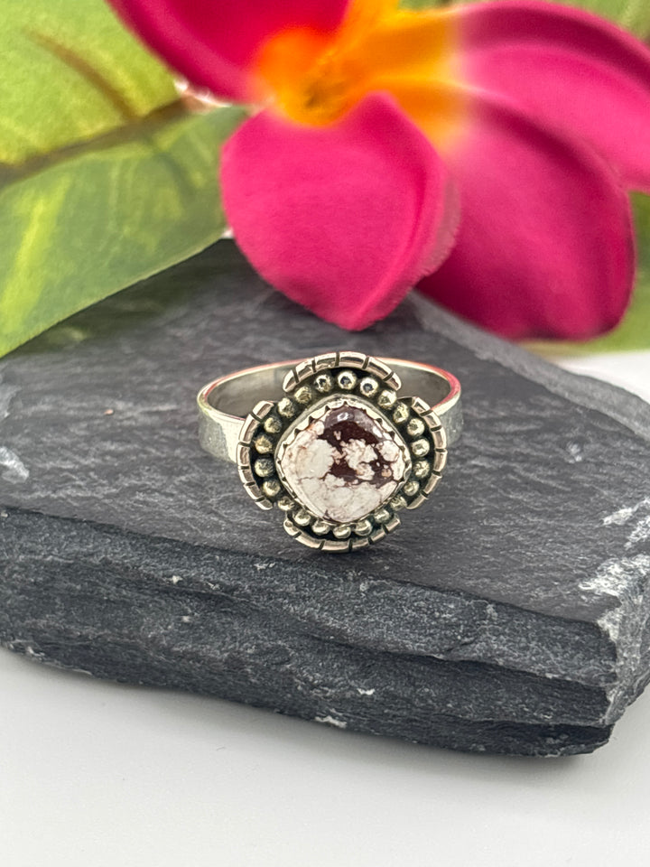 Round Wild Horse Jasper and 925 Sterling Silver Ring Size 9