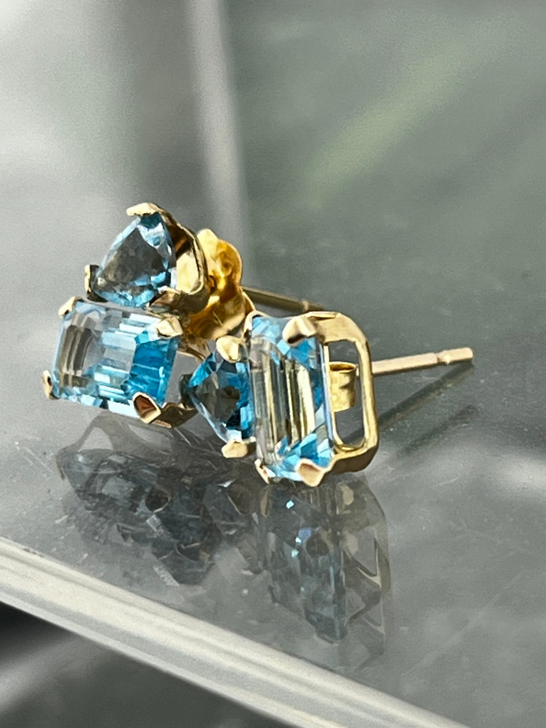 14K Gold Blue Topaz Earrings