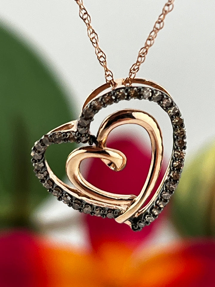 10K Rose Gold and Diamond Necklace Heart Shaped