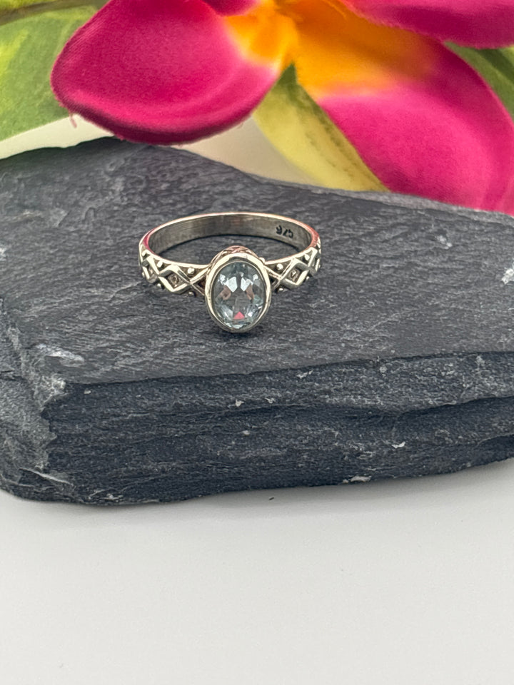 Aquamarine and 925 Sterling Silver Ring Size 6.25