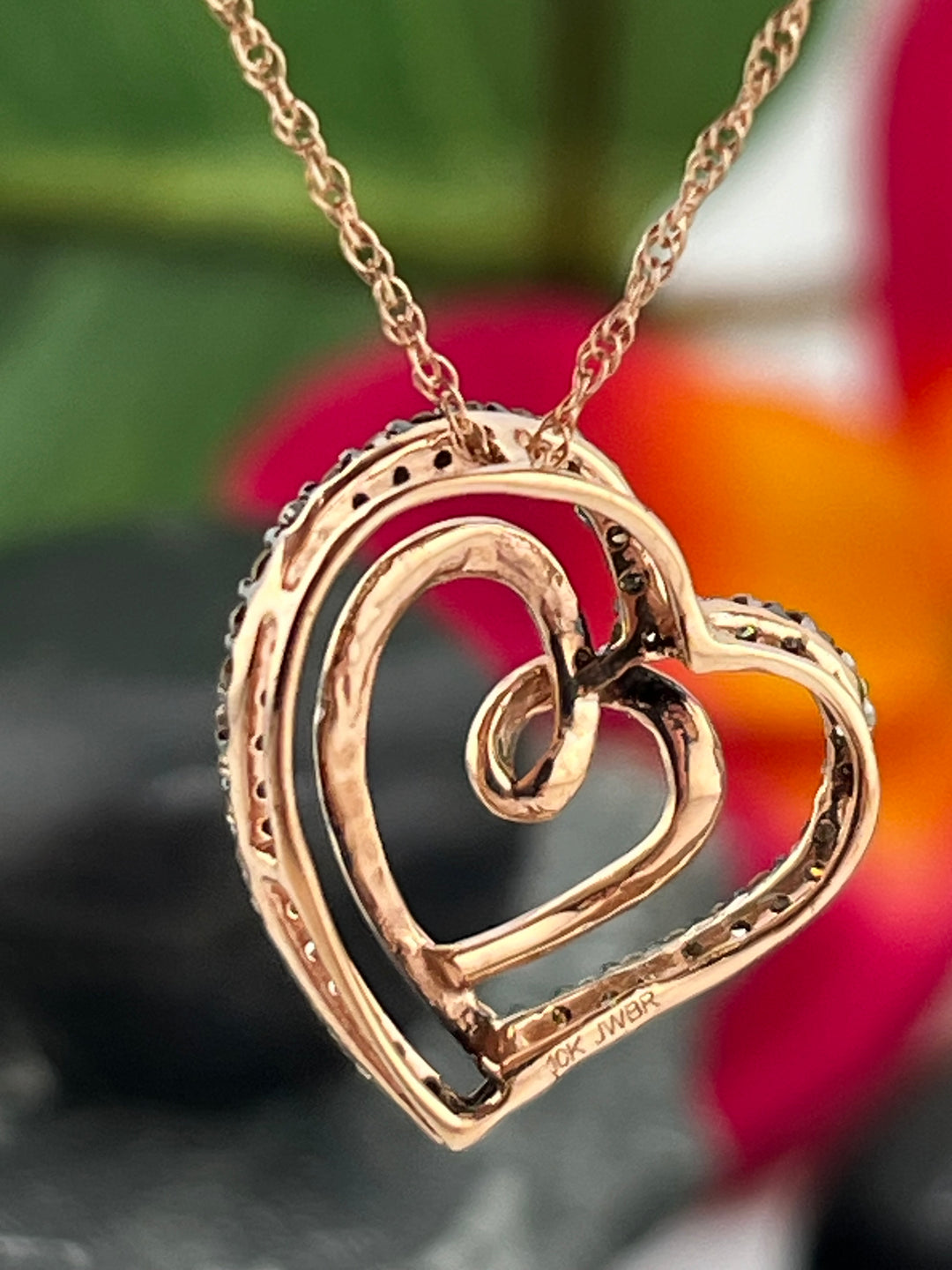 10K Rose Gold and Diamond Necklace Heart Shaped
