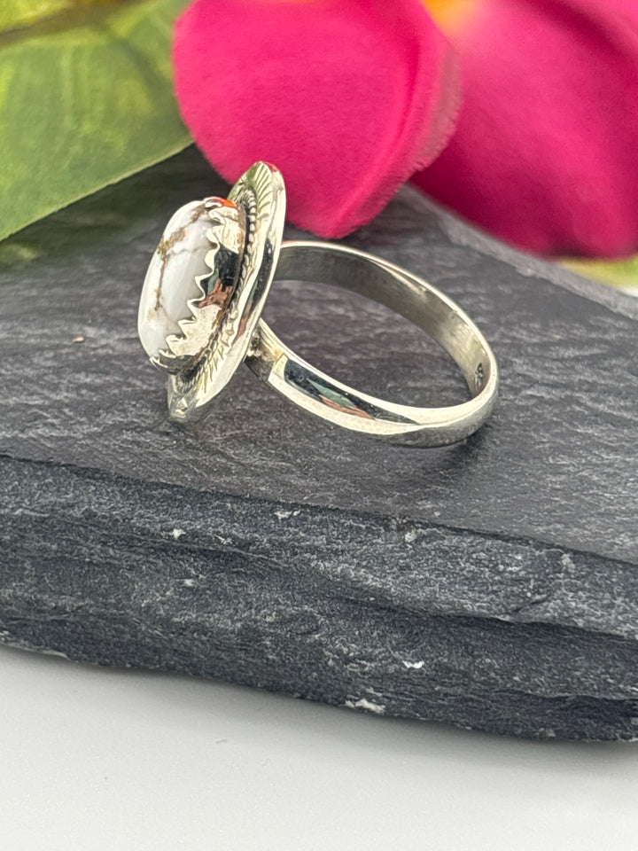 Round Wild Horse Jasper and 925 Sterling Silver Ring Size 6