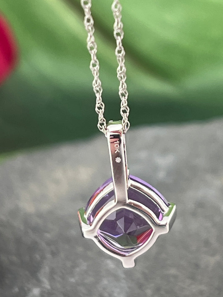 10K White Gold Amethyst and Diamond Necklace