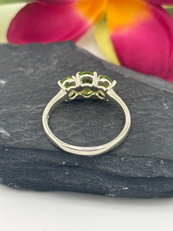 Triple Stone Peridot and 925 Sterling Silver Ring Size 10.25
