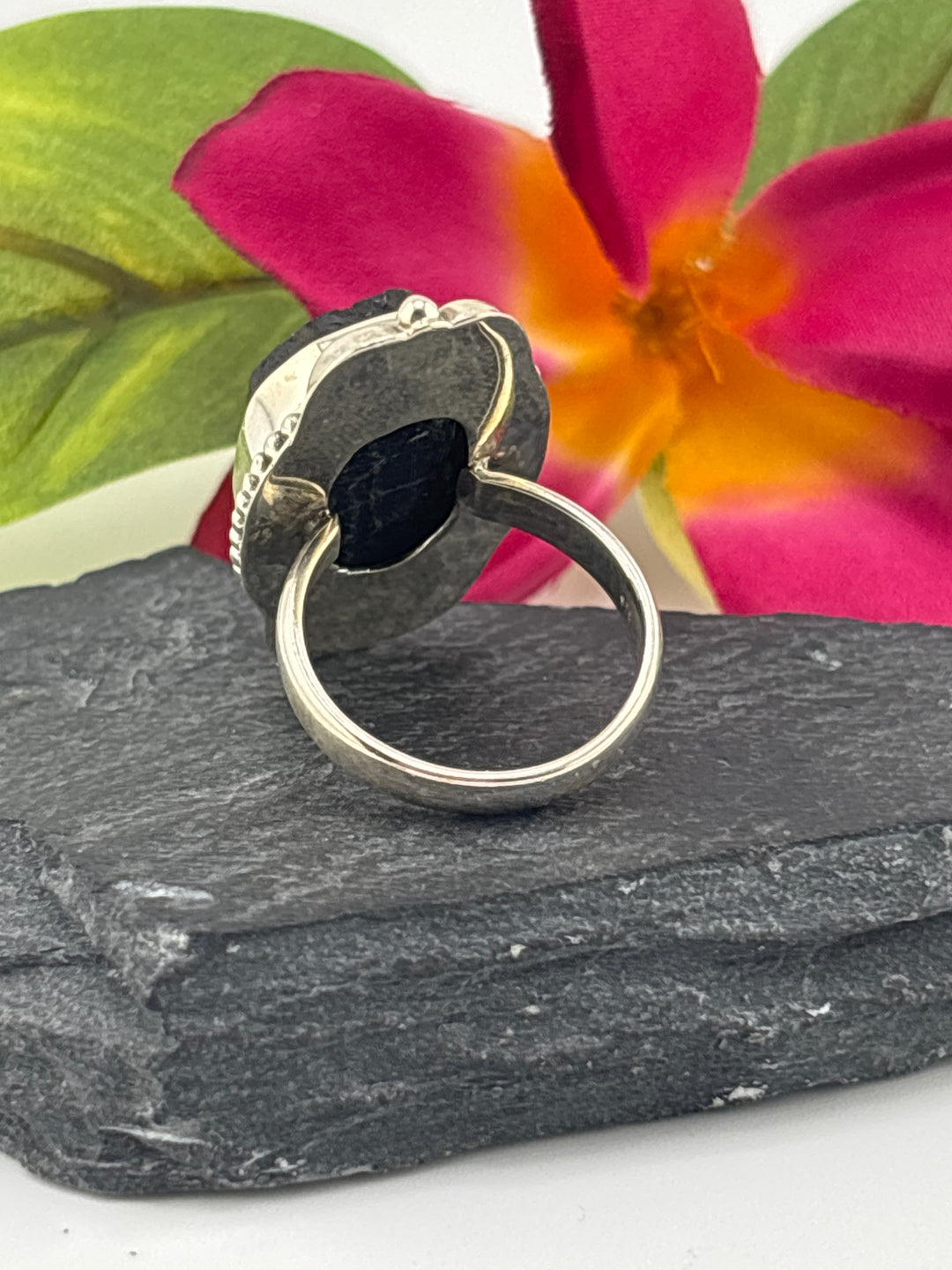 Raw Black Tourmaline and 925 Sterling Silver Ring Size 8